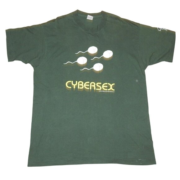 Vintage 90s CYBERSEX Computer Mouse Sperm Joke 100% Cotton T-Shirt XL S&T World